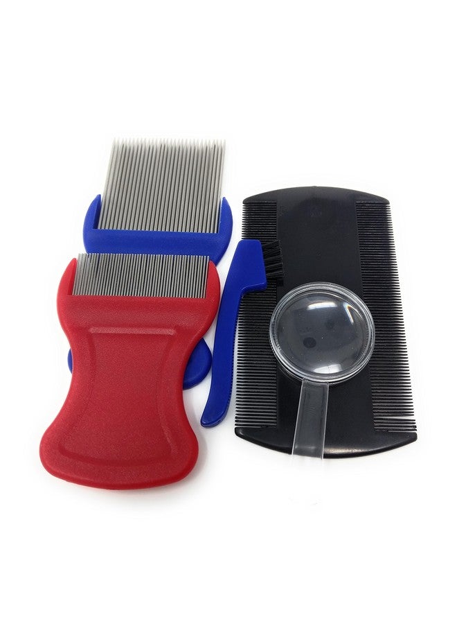 MARS WELLNESS Premium 5 Piece Lice Comb Kit - Nit Removal Fine Tooth Comb and Magnifier Full Treatment Set - Image 1