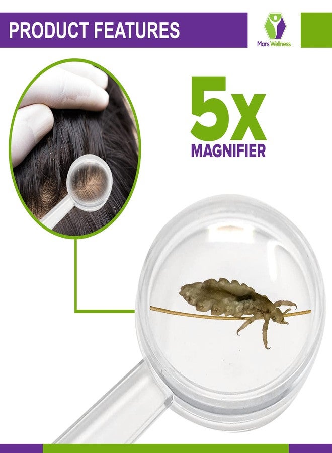 MARS WELLNESS Premium 5 Piece Lice Comb Kit - Nit Removal Fine Tooth Comb and Magnifier Full Treatment Set - Image 4