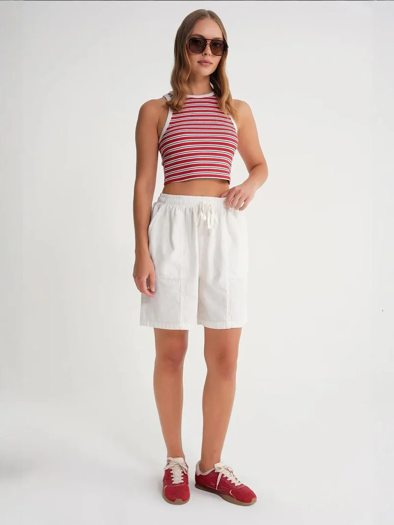 MixRay Mixray High Waist Cotton Drawstring Mini Shorts