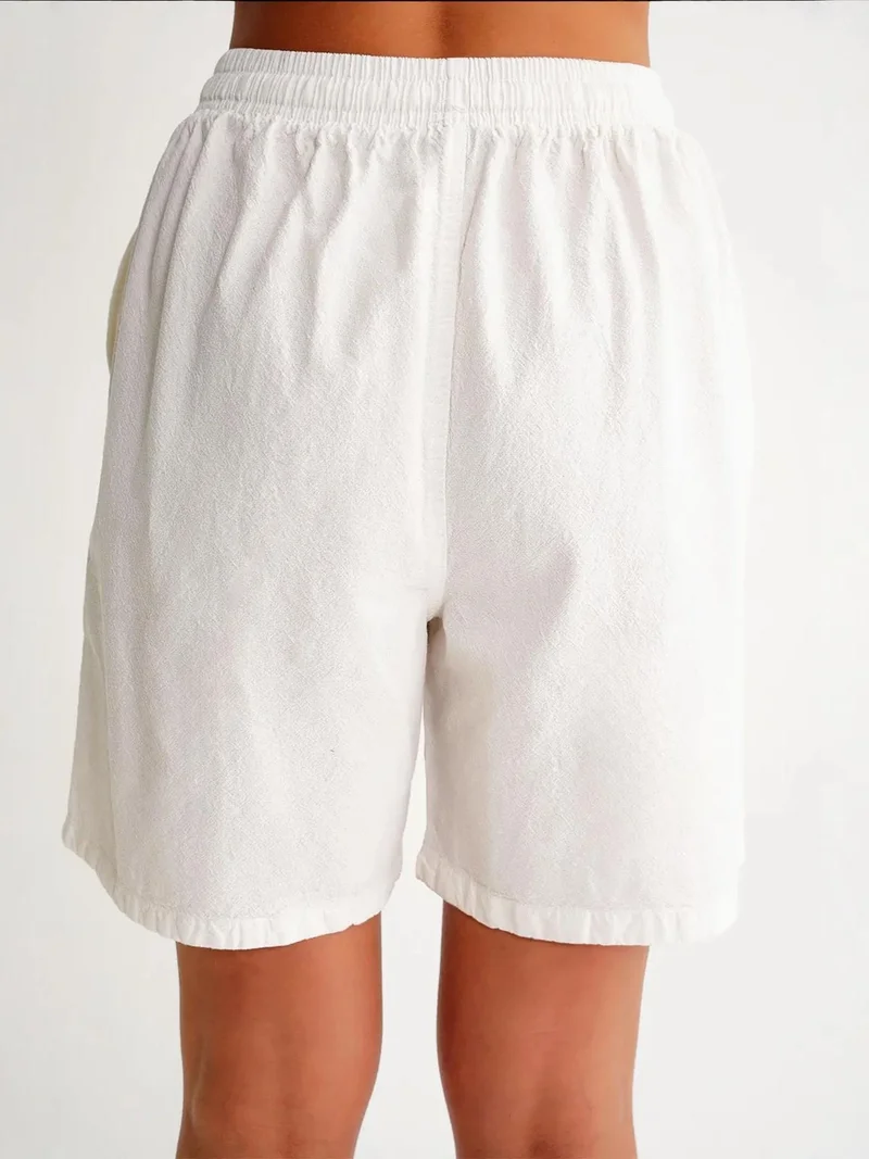 Mixray White Mixray High Waist Cotton Drawstring Mini Shorts for Women | Best Price UAE