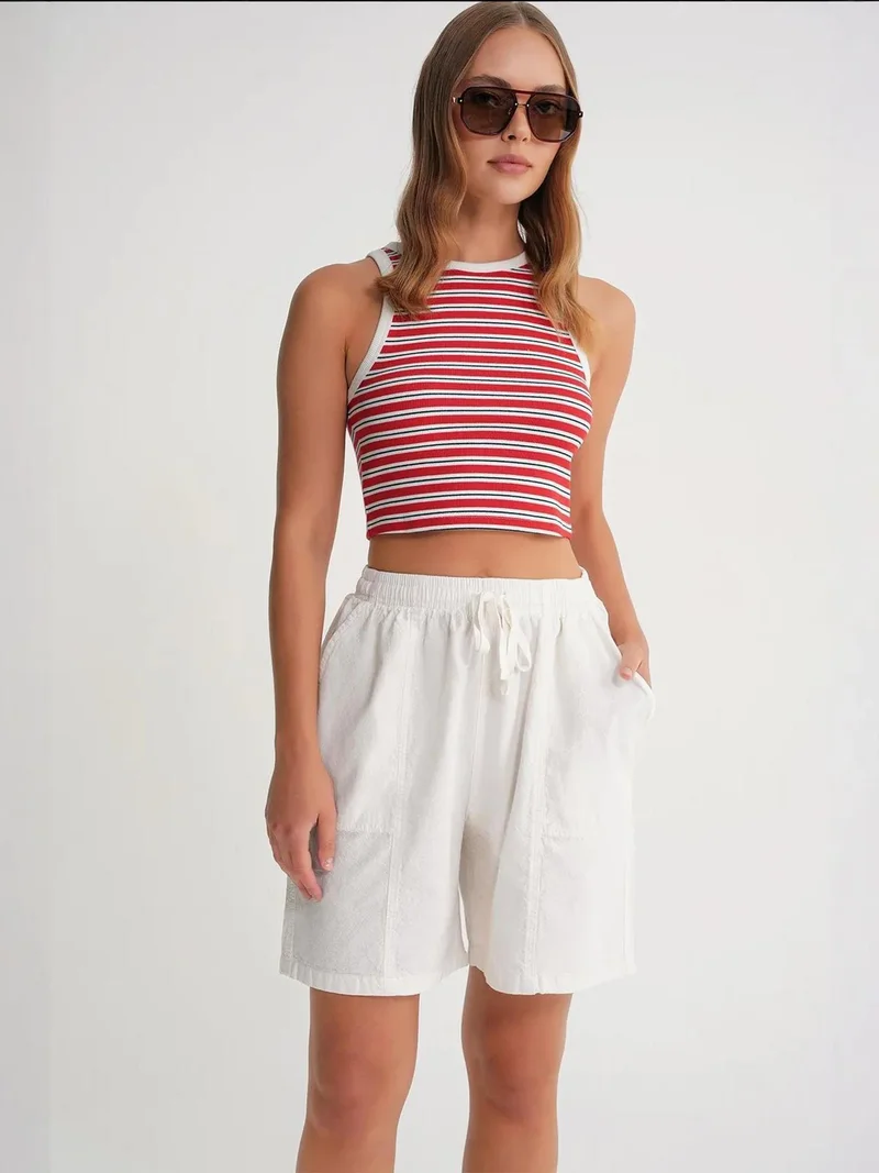 Mixray High Waist Cotton Drawstring Mini Shorts