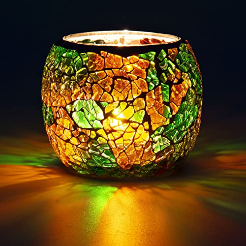 Rancco Glass Votive Candle Holder for Tealight, Romantic Mosaic Cracked Candle Holder, Candle Lamp Aromatherapy Candlescape Bowl for Valentine's Thanksgiving, Christmas Table Centerpiece, Party Decor - Image 1