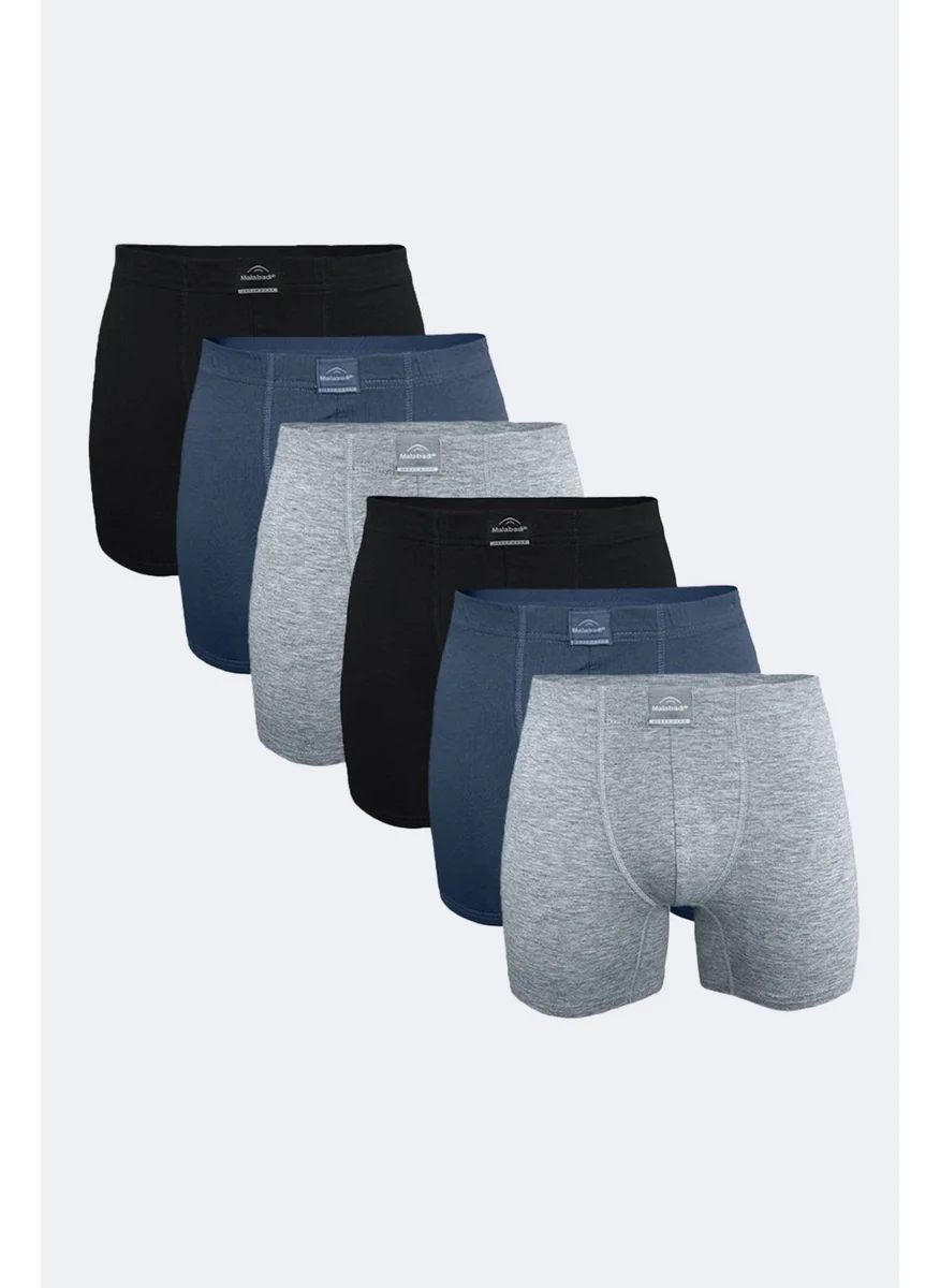 Malabadi Men's Black Gray Smoke 6 Piece Cotton Elastane Long Boxer 6M073