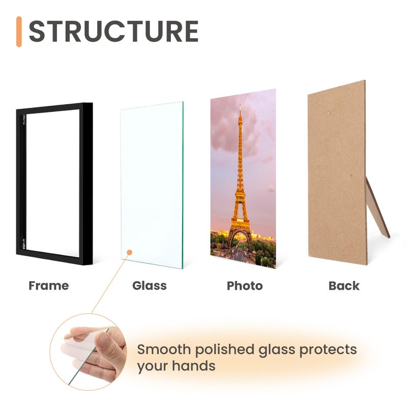 upsimples 4x6 Picture Frame Set of 3, Made of High Definition Glass for 4 x 6, Wall and Tabletop Display Thin Border Photo Frames for Home Decor, Black - Image 3