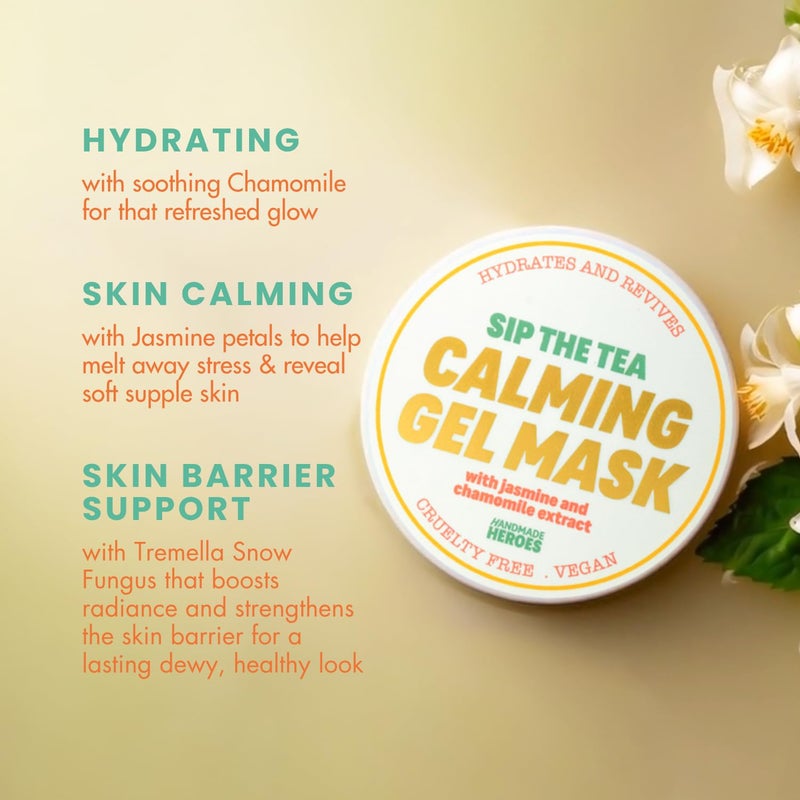 Handmade Heroes Sip The Tea Calming Gel Mask â€“ Soothing Hydrating Facial with Chamomile, Jasmine & Hyaluronic Acid â€“ Vegan Skincare for Dry, Sensitive Skin â€“ Skin Plumping Rinse Off Formula 3.4 Fl oz - Image 3