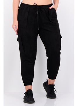 Women Plus Size Plain Cargo Pants, Black