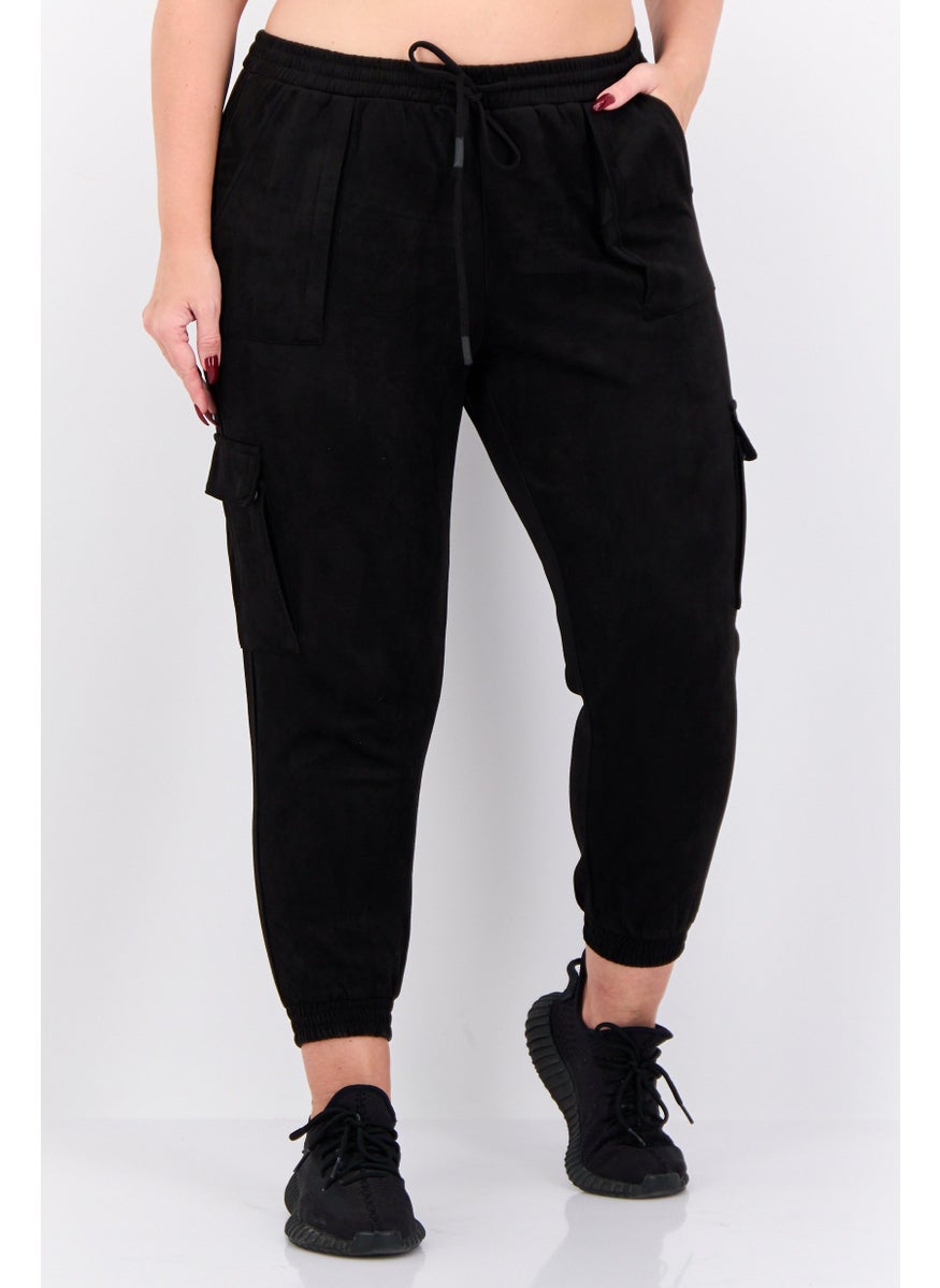 Black Tape - Women Plus Size Plain Cargo Pants, Black - Image 1