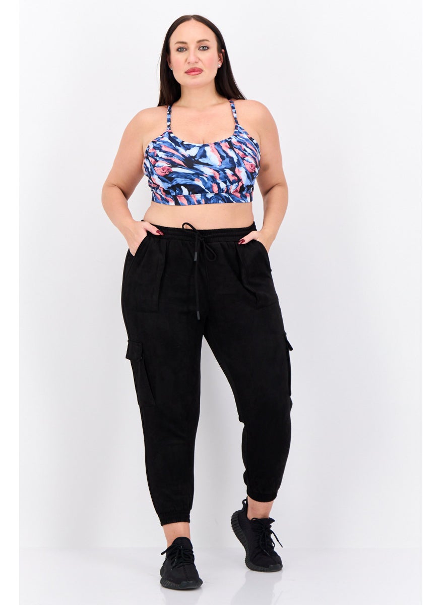 Black Tape - Women Plus Size Plain Cargo Pants, Black - Image 1