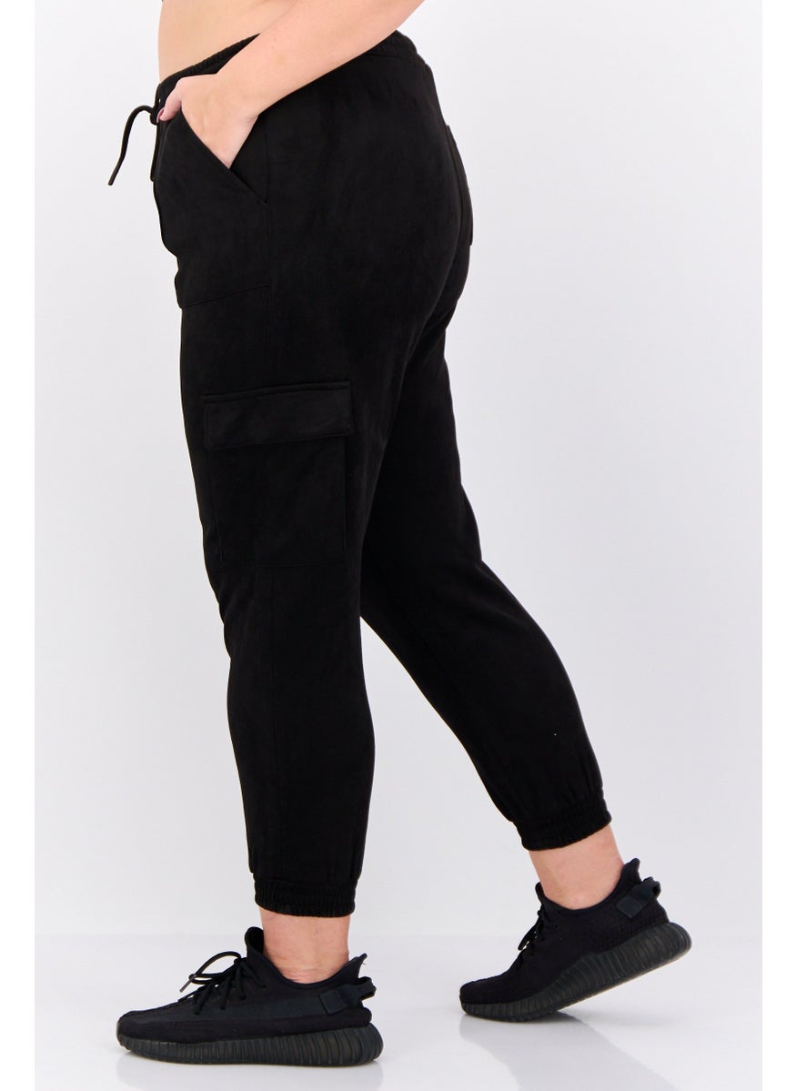 Black Tape - Women Plus Size Plain Cargo Pants, Black - Image 1