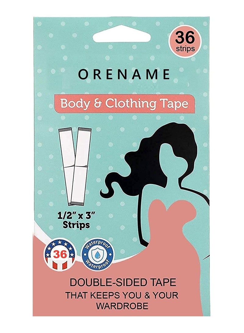 ORENAME Double Sided Tape For Fashion Clothing And Body 36 Strip Pack All Day Strength Tape Adhesive And Gentle On Skin And Fabrics Transparent All Skin Shades - Image 1