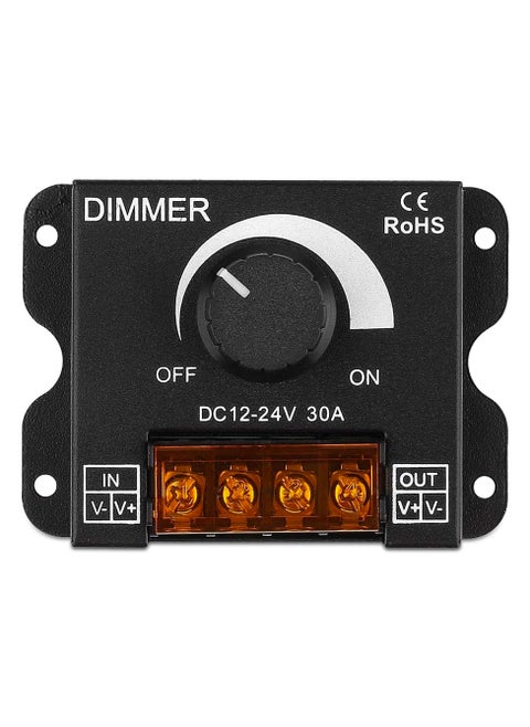 Duravel DC 12V-24V 30A LED Light Dimmer، وحدة تحكم في التعتيم PWM مع مفتاح تشغيل/إيقاف، علبة من الألومنيوم لشرائط إضاءة LED 5050 3528، اضبط السطوع بدقة، أسود