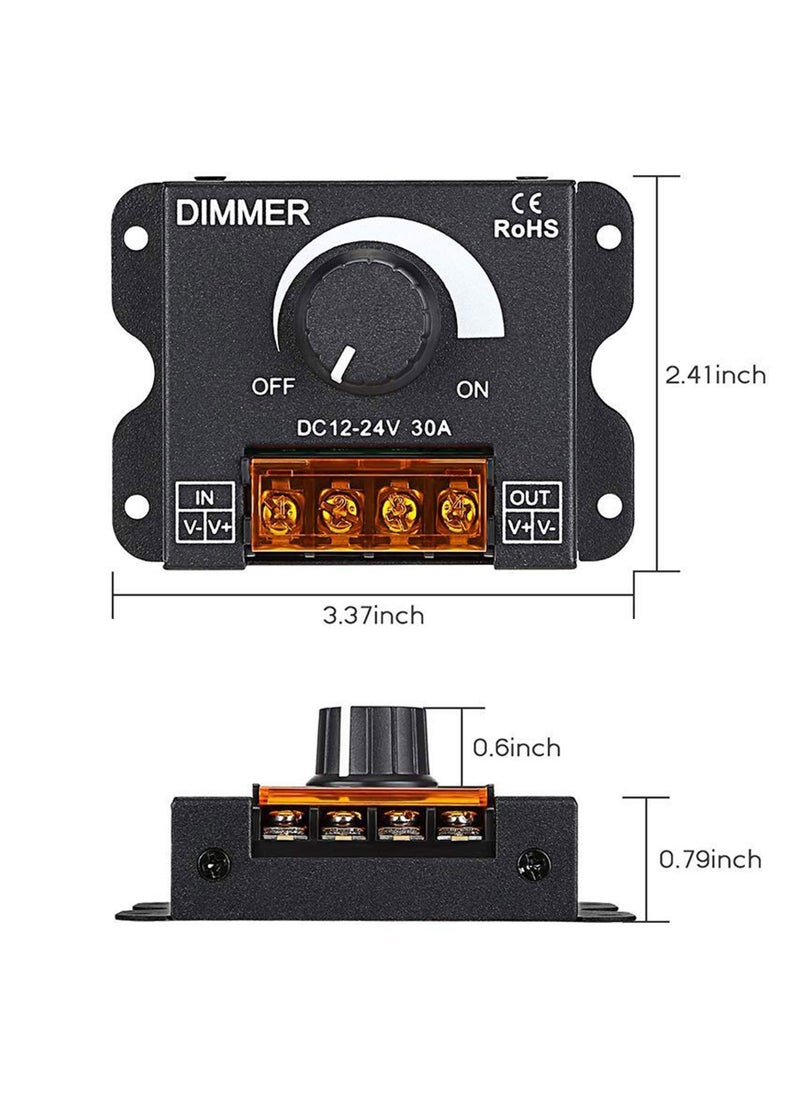 درافل Duravel DC 12V-24V 30A LED Light Dimmer، وحدة تحكم في التعتيم PWM مع مفتاح تشغيل/إيقاف، علبة من الألومنيوم لشرائط إضاءة LED 5050 3528، اضبط السطوع بدقة، أسود  - Image 2
