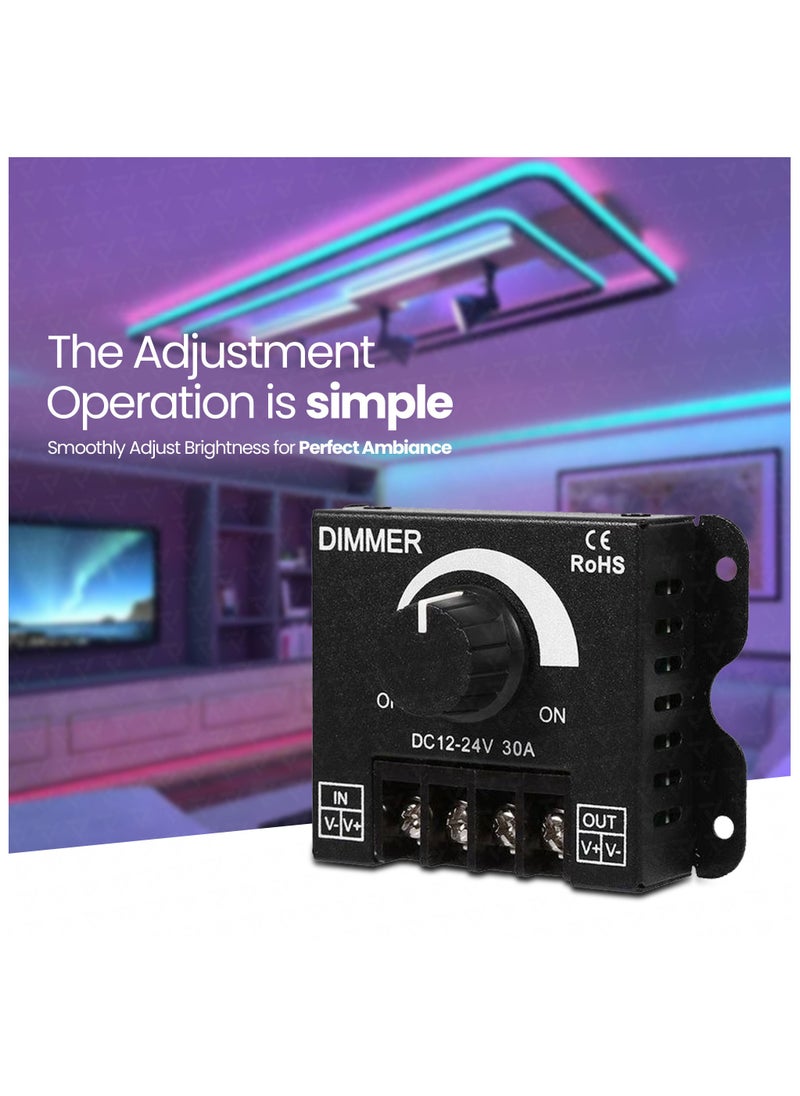 درافل Duravel DC 12V-24V 30A LED Light Dimmer، وحدة تحكم في التعتيم PWM مع مفتاح تشغيل/إيقاف، علبة من الألومنيوم لشرائط إضاءة LED 5050 3528، اضبط السطوع بدقة، أسود  - Image 5