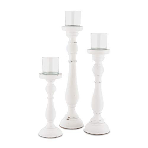 WeddingStar Shabby Chic Spindle Candle Holder Set White - Image 1