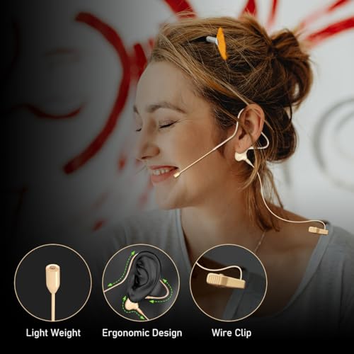 KIMAFUN HeadsetHeadworn Microphone Single Earset EarHook Over Ear Hanging Condenser Mic Compatible with Sennheiser Wireless System Bodypack Transmitter for Performance Theater Lecture Beige C2 - Image 3