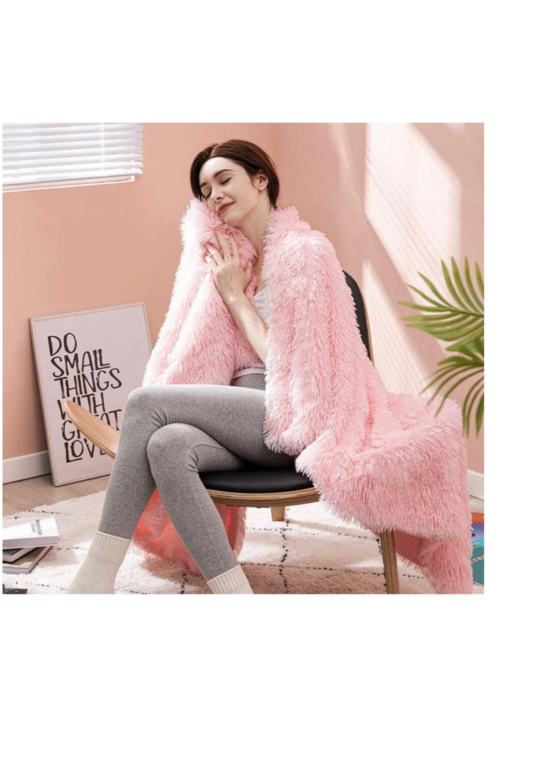 BAIG New Fur Throw Blankets Winter Beds sofa Blanket Double Layer Fluffy Soft Warm Home Decor Imitated Faux Fur Mink Blanket pink - Image 1
