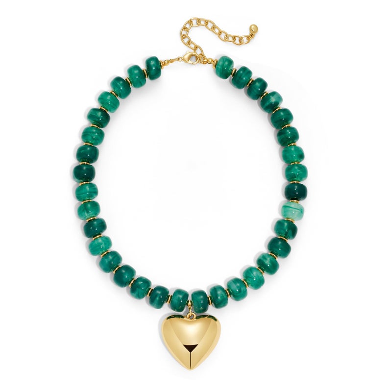 WOWORAMA Chunky Heart Necklace for Women Green Resin Beaded Choker Necklaces Gold Puffy Heart Statement Necklace Trendy Acrylic Jewelry - Image 1
