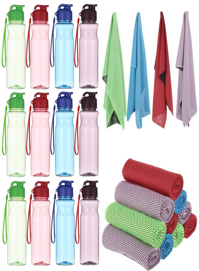 Wenceda 12 Packs Sports Water Bottles with 12 Cooling Towels,17 Ozs Plastic Large Bottles for Fitness Gym Travel,11.8x39 Inches Breathable Ice Towels - Image 1