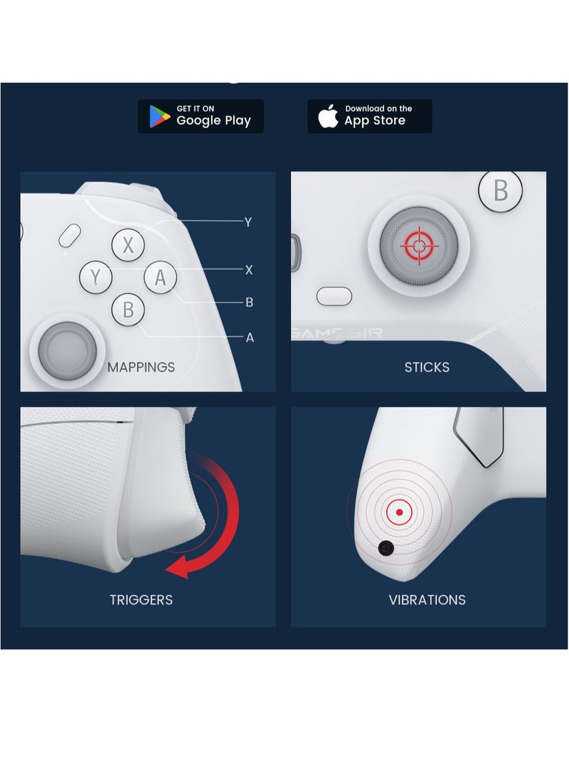 General - Wireless Gamepad GameSir T4 Cyclone Bluetooth Game Controller for Switch/Lite/OLED Switch Remote Gamepad with Hall Effect Sensing Joystick, Compatible with Steam Deck, Android, iOS, Windows White - Image 1