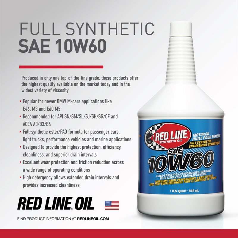 Red Line 11704 SAE 10W60 Fully Synthetic Motor Oil - 1 Quart - Image 3