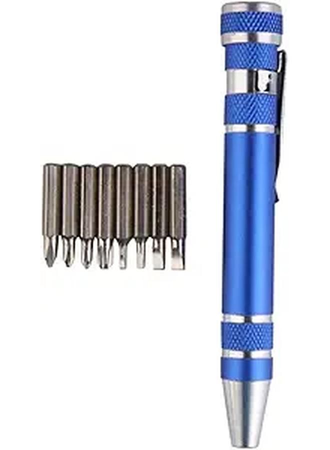 طقم مفك قلم متعدد الوظائف، براغي مغناطيسية، طقم 8 قطع، أزرق - Image 1