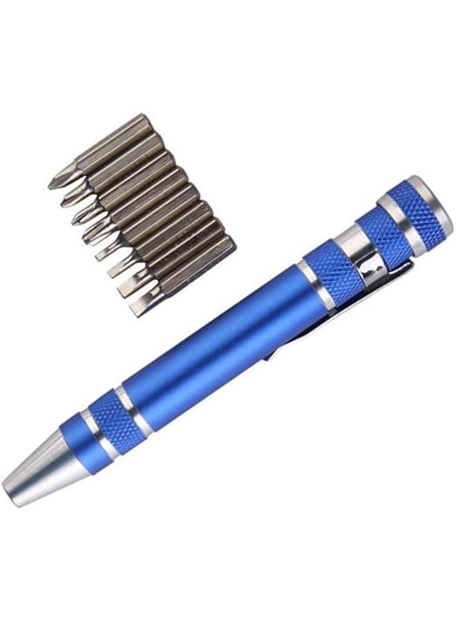 طقم مفك قلم متعدد الوظائف، براغي مغناطيسية، طقم 8 قطع، أزرق - Image 2