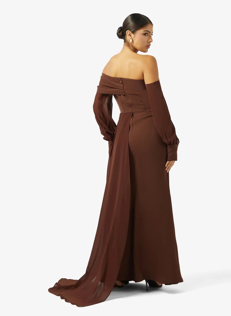 Iyra  Off-Shoulder Puff Sleeve Flared Hem Dress for Women | Best Price UAE
