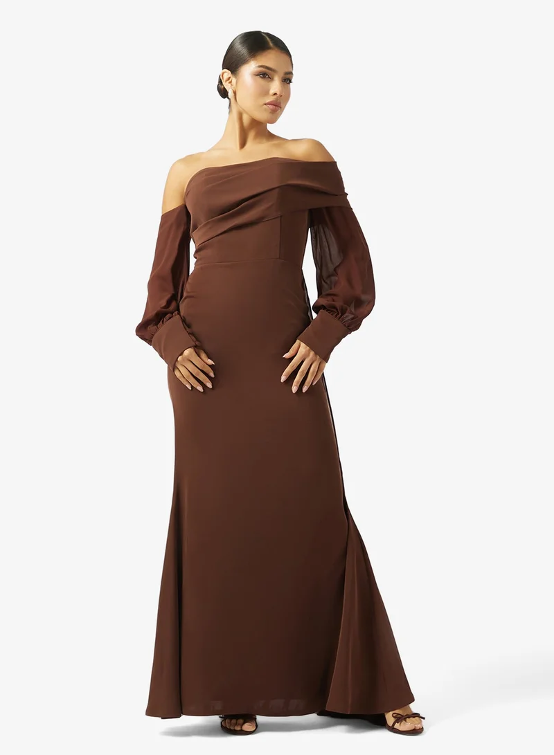 Iyra  Off-Shoulder Puff Sleeve Flared Hem Dress for Women | Best Price UAE