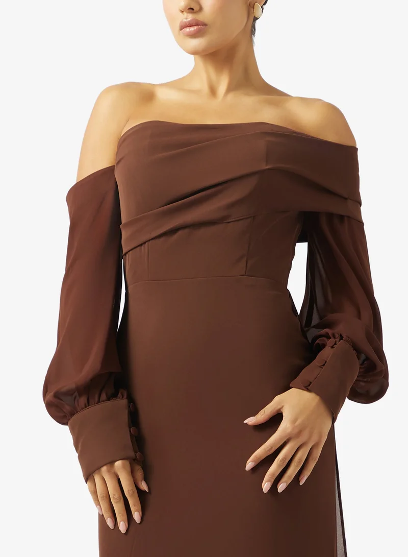 Iyra  Off-Shoulder Puff Sleeve Flared Hem Dress for Women | Best Price UAE