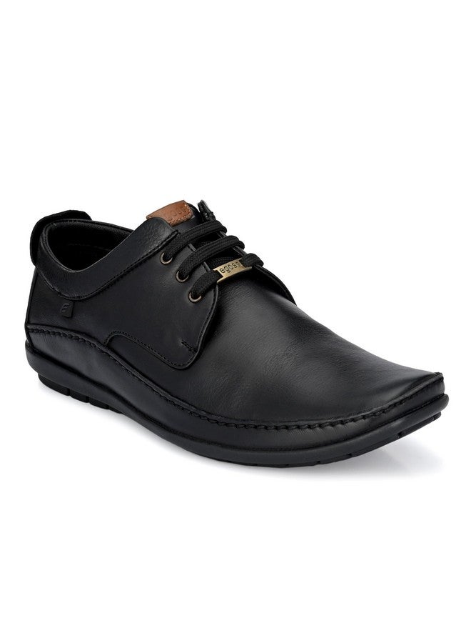 egoss Stretch Premium Genuine Leather Derby Formal Shoes for Men (Black-9)-GS-247 - Image 1