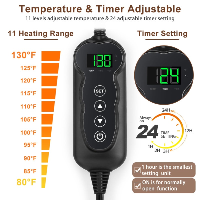 MIXJOY Heated Cat Bed, 11 Adjustable Temperature Cat Heating Pad Indoor with Timer, Pet Heating Pads for Cats Dogs, Electric Dog Heating Pad with Washable Cover, Heated Pet bed-18''x16'', Small - Image 3
