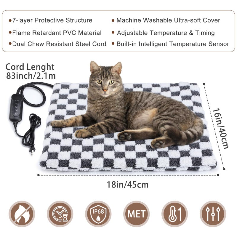MIXJOY Heated Cat Bed, 11 Adjustable Temperature Cat Heating Pad Indoor with Timer, Pet Heating Pads for Cats Dogs, Electric Dog Heating Pad with Washable Cover, Heated Pet bed-18''x16'', Small - Image 4