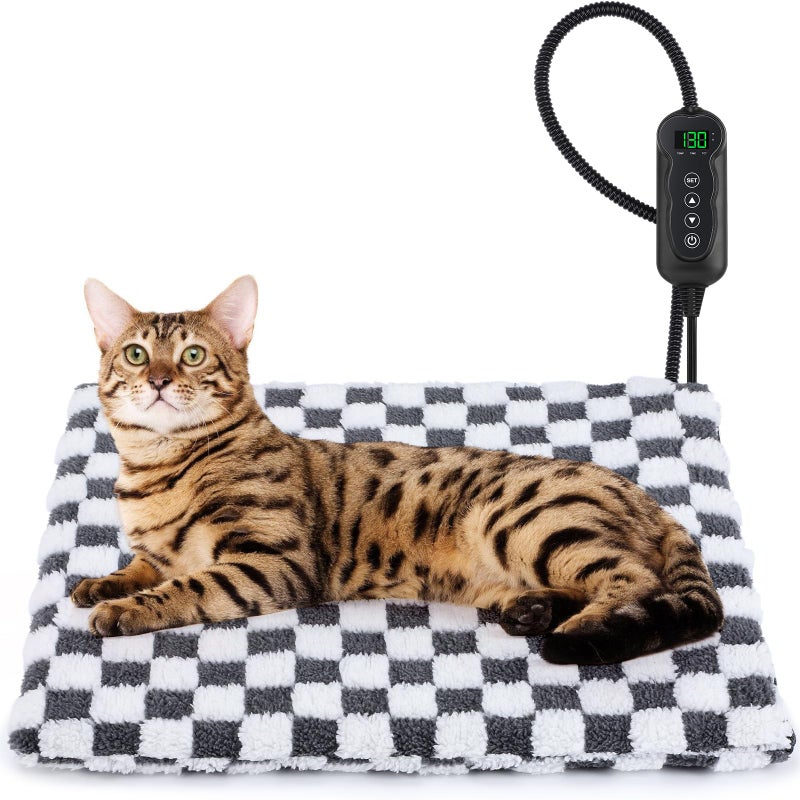 MIXJOY Heated Cat Bed, 11 Adjustable Temperature Cat Heating Pad Indoor with Timer, Pet Heating Pads for Cats Dogs, Electric Dog Heating Pad with Washable Cover, Heated Pet bed-18''x16'', Small - Image 1