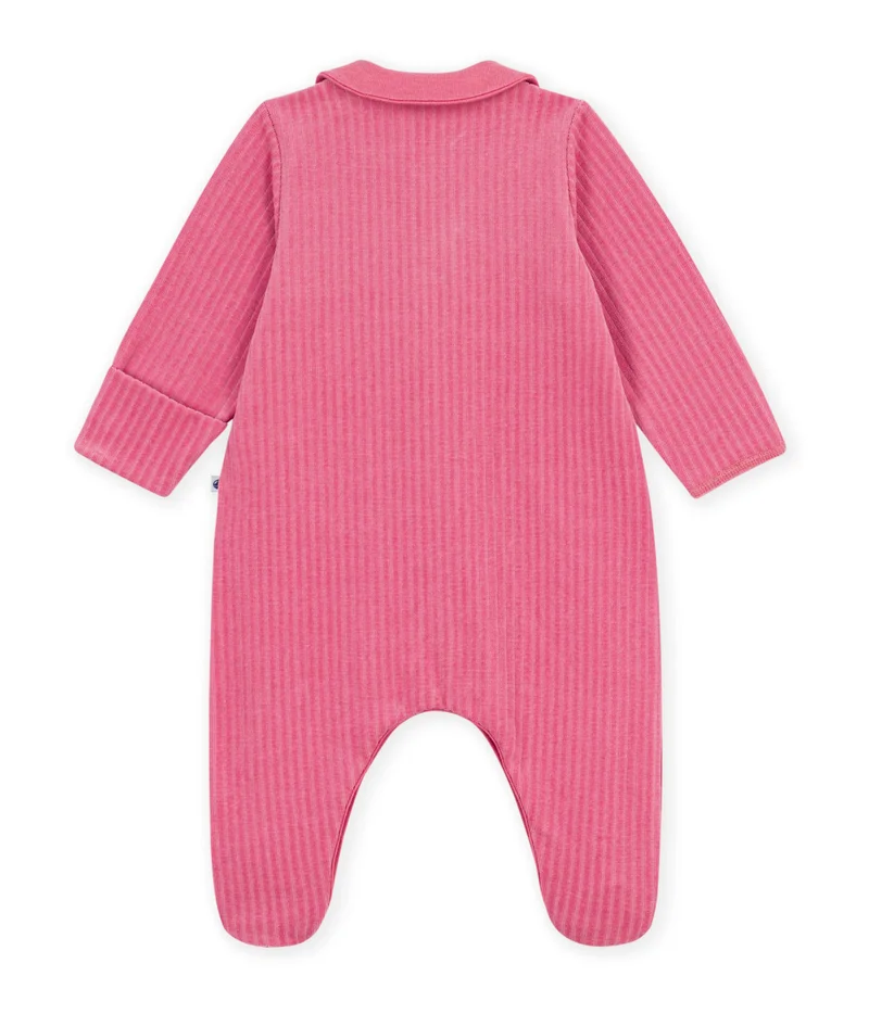 Petit Bateau Babies' Plain Velour Pyjama Suit With A Collar