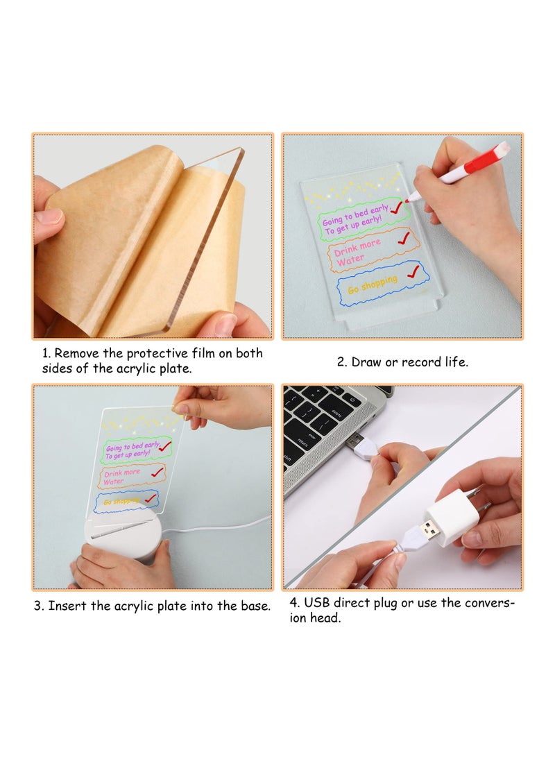 SYOSI LED Writing Message Board, Neon Glow Drawing Board, 6×4 inch Glowing Acrylic Message Board Desktop Memo Clear Erase Board Notepad LED Note Boards with 7 Markers  - Image 4