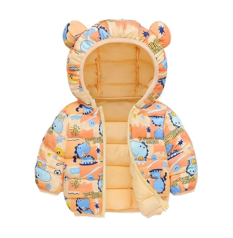 Bold N Elegant All Over Cartoon Print Kids Winter Puffer Bomber Jacket Coat for Little Boys & Girls (IN, Age, 4 Years, 5 Years, Orange) - Image 1