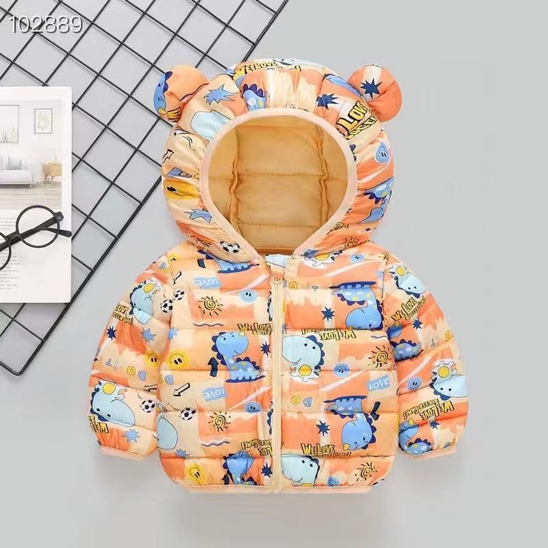 Bold N Elegant All Over Cartoon Print Kids Winter Puffer Bomber Jacket Coat for Little Boys & Girls (IN, Age, 4 Years, 5 Years, Orange) - Image 3