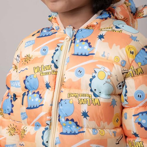 Bold N Elegant All Over Cartoon Print Kids Winter Puffer Bomber Jacket Coat for Little Boys & Girls (IN, Age, 4 Years, 5 Years, Orange) - Image 4