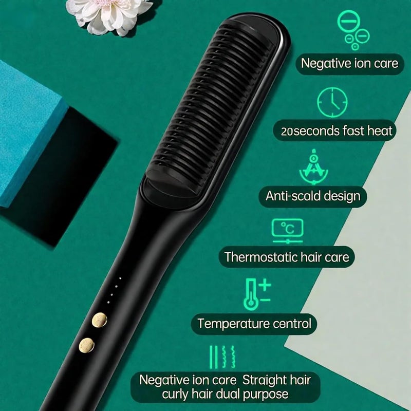 TELANPU Hair Straightener Brush, Hair Iron with Built-in Comb, Fast Heating & 4 Temp Settings & Anti-Scald, Suitable for Professional Salon at Home, Reduces Styling Time (Black) - Image 3