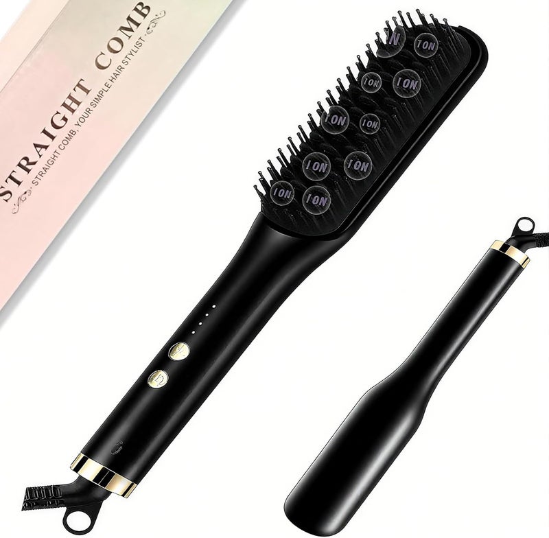 TELANPU Hair Straightener Brush, Hair Iron with Built-in Comb, Fast Heating & 4 Temp Settings & Anti-Scald, Suitable for Professional Salon at Home, Reduces Styling Time (Black) - Image 1