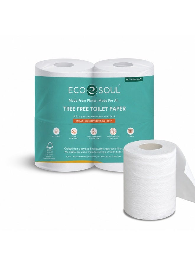 ECO SOUL Compostable Toilet Paper, 2 Ply, 200 sheets, Pack of 4 - Image 1
