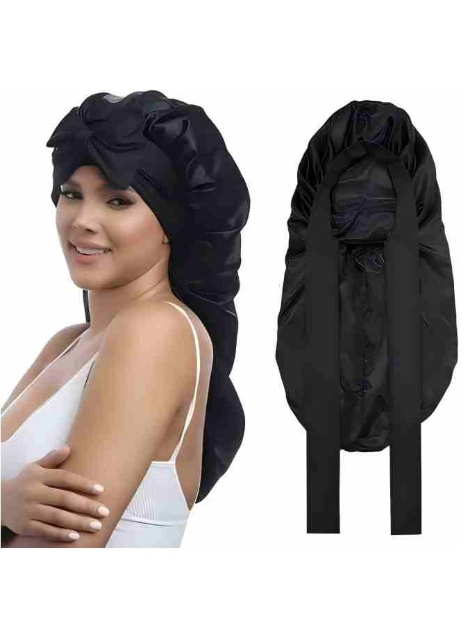 Generic Long Satin Bonnet for Braids - Elastic Silk Hair Bonnets for Sleeping Night Cap Stretchy Tie Band for Women  - Image 1
