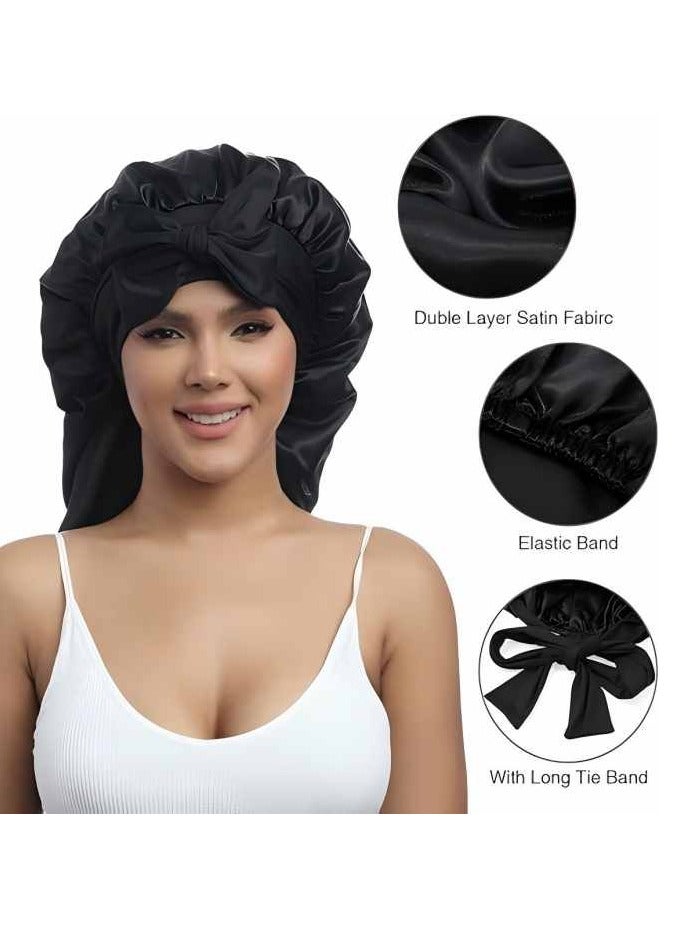 Generic Long Satin Bonnet for Braids - Elastic Silk Hair Bonnets for Sleeping Night Cap Stretchy Tie Band for Women  - Image 3