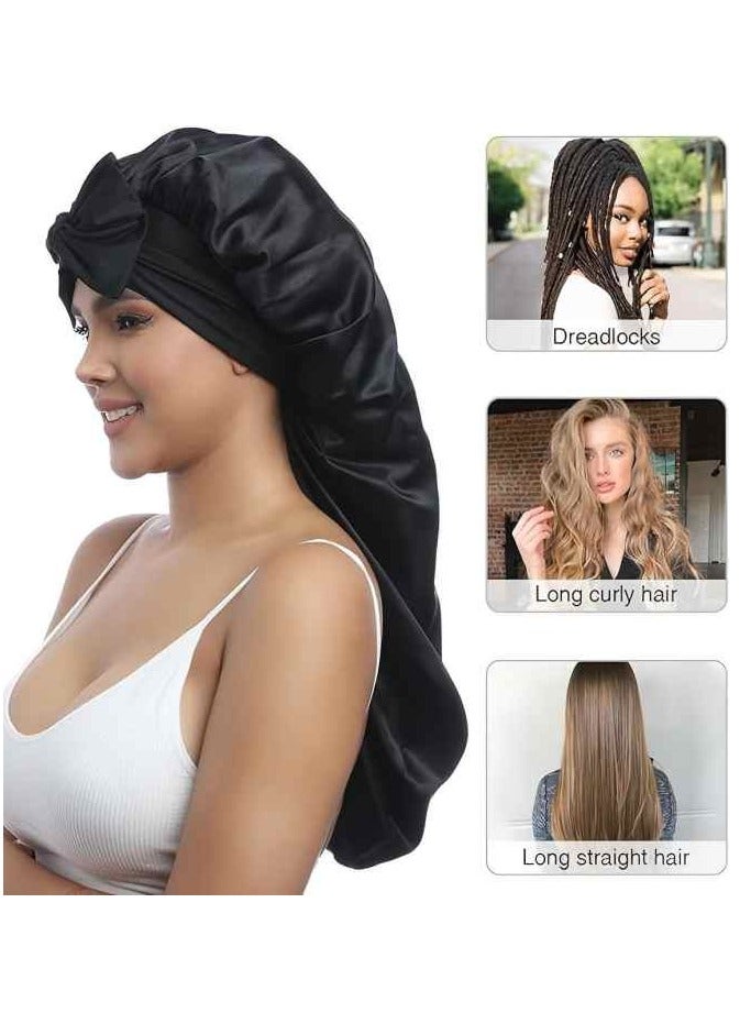 Generic Long Satin Bonnet for Braids - Elastic Silk Hair Bonnets for Sleeping Night Cap Stretchy Tie Band for Women  - Image 4