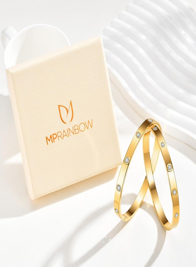MPRAINBOW Gold Matching Bracelets for Couples - 2Pcs 18K Gold Plated Cubic Zirconia Bangle Relationship Friendship Trendy Jewelry, Stainless Steel Couple Bracelet for Women Men for Her Him - Image 4