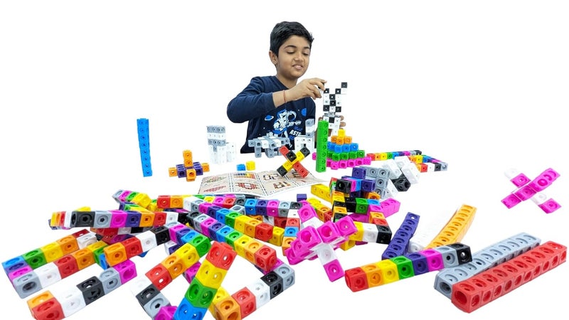 StepsToDo Math Learning Cubes Set 200 Number Blocks, 200 Face Plates, 108 Stickers, 20 Activity Cards, Activity Guide Hands-On STEM Educational Toy for Kids, Counting, Patterns, Place Value - Image 2