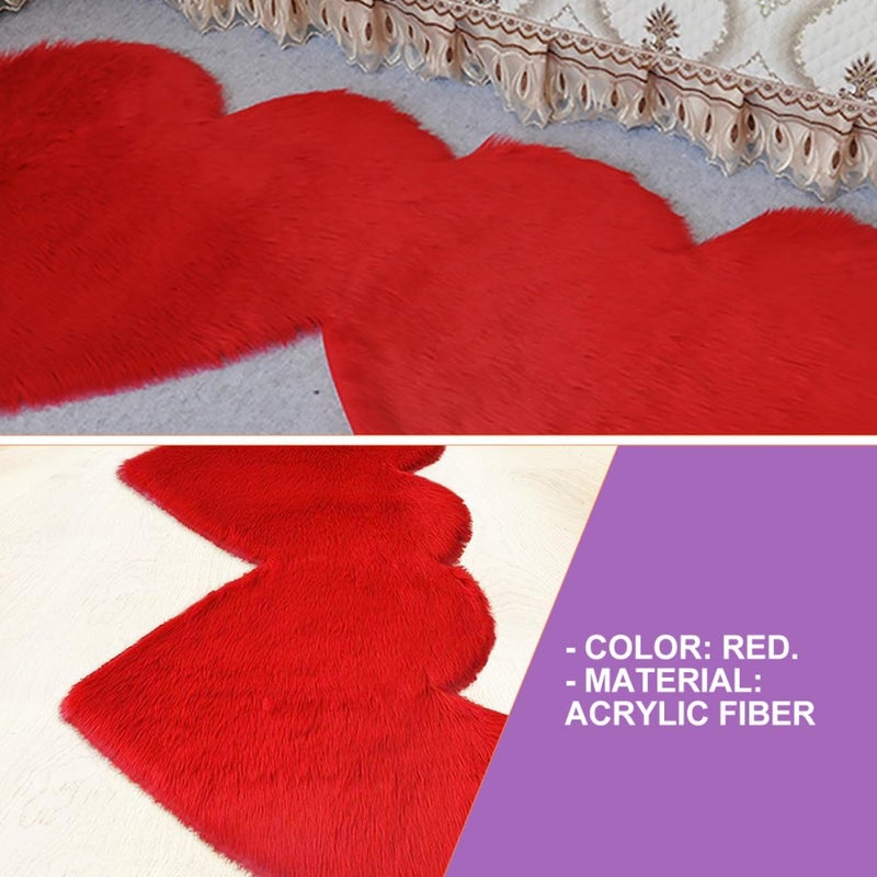 FRCOLOR Heart-Shaped Floor Rug for Bedroom, 45x90cm Red Soft Plush Carpet, Non-Slip Heart Home Decor Rug for Couples Living Room and Bedroom - Image 4