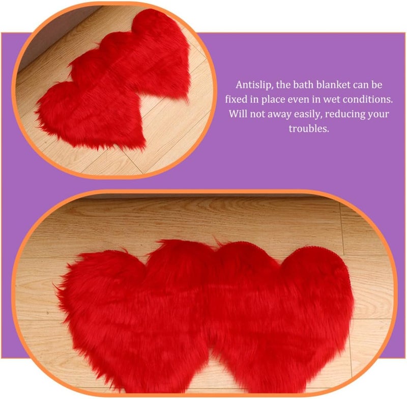 FRCOLOR Heart-Shaped Floor Rug for Bedroom, 45x90cm Red Soft Plush Carpet, Non-Slip Heart Home Decor Rug for Couples Living Room and Bedroom - Image 3