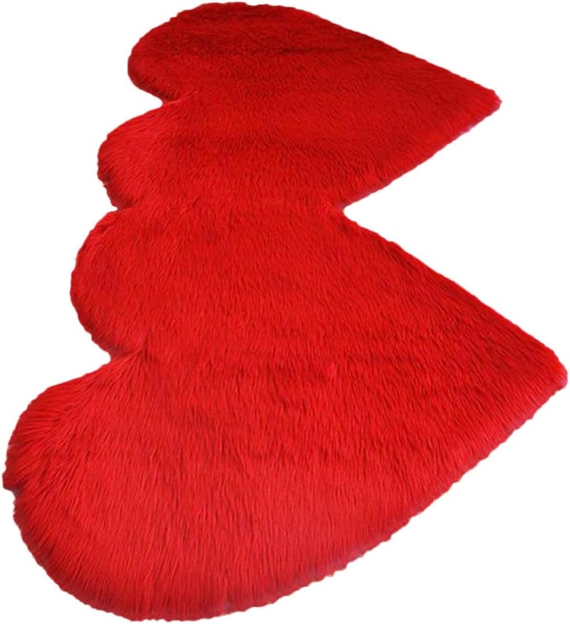 FRCOLOR Heart-Shaped Floor Rug for Bedroom, 45x90cm Red Soft Plush Carpet, Non-Slip Heart Home Decor Rug for Couples Living Room and Bedroom - Image 1