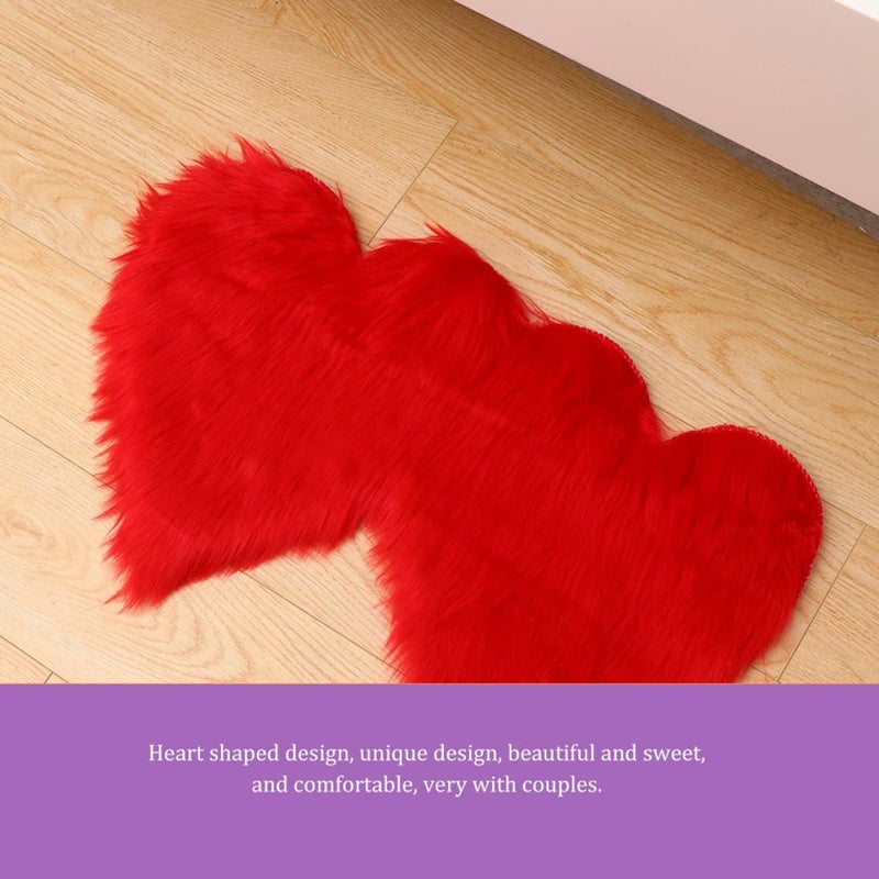FRCOLOR Heart-Shaped Floor Rug for Bedroom, 45x90cm Red Soft Plush Carpet, Non-Slip Heart Home Decor Rug for Couples Living Room and Bedroom - Image 5